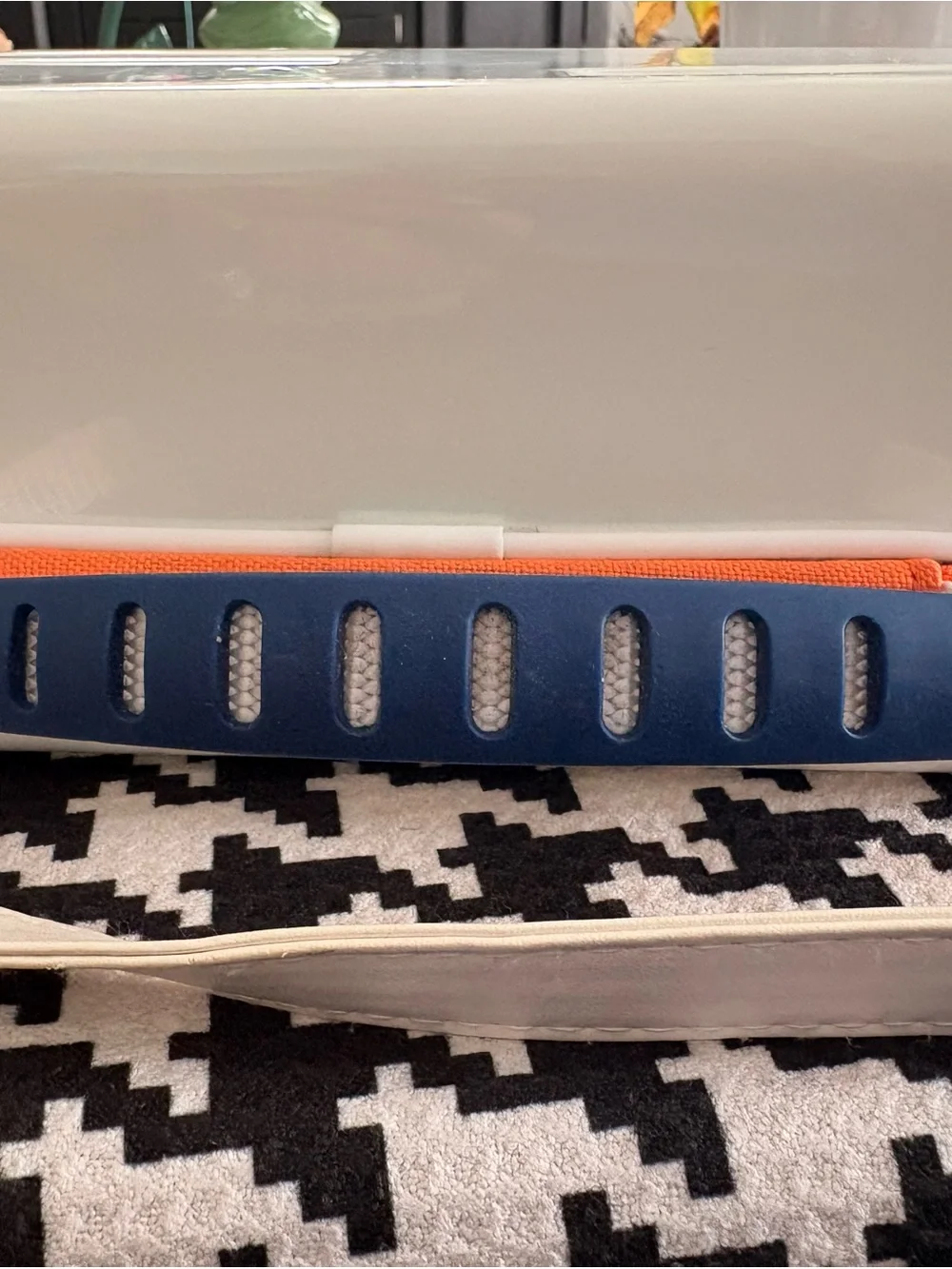 Nintendo White Portable Game Case with Blue Handle and Orange Trim